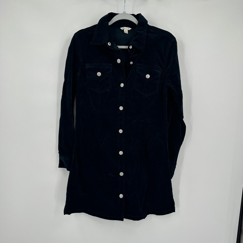 Womens Preppy Western Corduroy Shirt Dress Size M Grunge Layering Academia Black